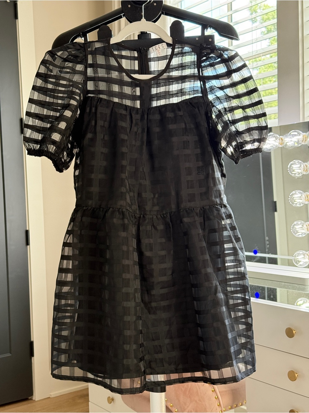 TCEC Black Plaid Organza Babydoll Dress Size S